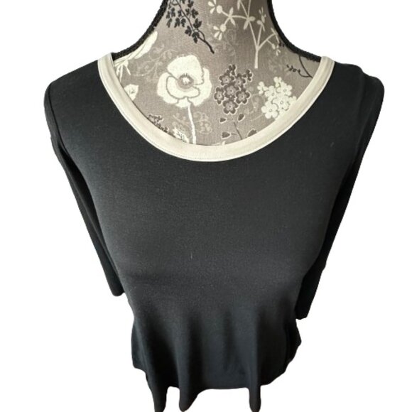 Ann Taylor Women's Small Black & Tan 3/4 Sleeves Boat Neckline Blouse/Tee Top - Picture 2 of 15